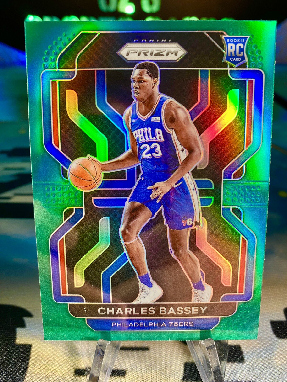 2021-22 Charles Bassey Panini Prizm Green Prizm Rookie Card #304 76ers