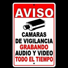 Spanish Aviso Warning 24 Hour Video Surveillance Camera Metal Sign