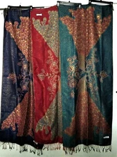 Ladies Reversible Peacock Metallic Pashmina Wrap Shawl 27"X 66" Choice of Colors