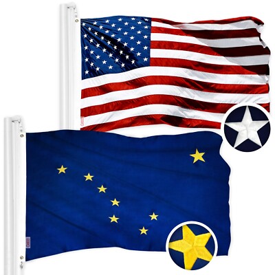 G128 Combo American Flag 2x3 Ft & Alaska AK State Flag 2x3 Ft Embroidered