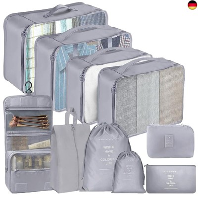 SINZUX 10 Teilige Grau Koffer Organizer Set, Packing Cubes Travel Organizer