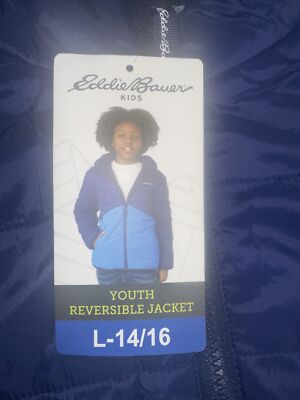 NEW Eddie Bauer Boy's Youth Reversible Plush Hoodie Jacket Blue