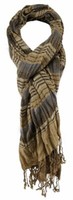 Tigertie Schal In Braun Beige Blau Gemustert Mit Fransen - Gr. 200 X 70 Cm