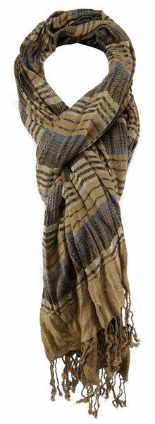 Tigertie Schal In Braun Beige Blau Gemustert Mit Fransen - Gr. 200 X 70 Cm-image