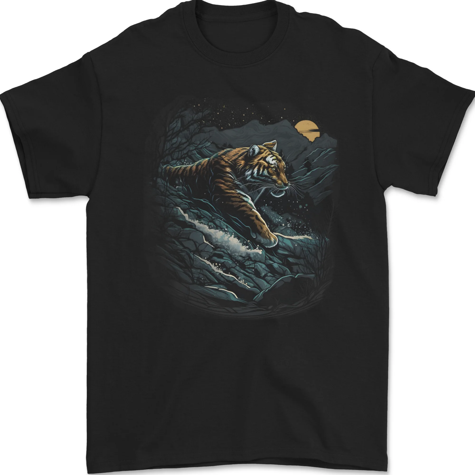 A Wild Tiger in the Moonlight Mens T-Shirt 100% Cotton