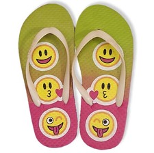 Chatties Girls XL 4-5 Flip Flops Sandals Shower Shoes Multicolor Ombre Emoji NWT