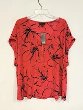 NEW Bold Elements Women's Chiffon Blouse Plus Size 3X Floral 1/2 Zip Scoop Neck