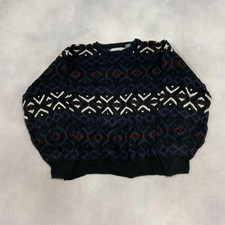 Vintage Abstract Knitted Jumper Patterned Grandad Knit Sweater Men's L