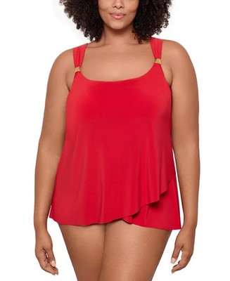 Miraclesuit Plus Size Razzle Dazzle Asymmetrical-Drape Tankini Top Cayenne 16W