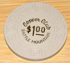 Copper Club Casino Battle Mountain Nevada $1 Chip 1966 60's Era Gambling Collect