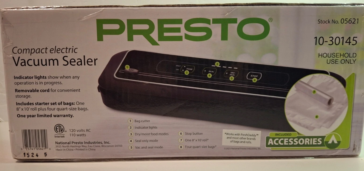 Presto 10-30147 Electric Vacuum Sealer Food Saver NEW Stock 05621