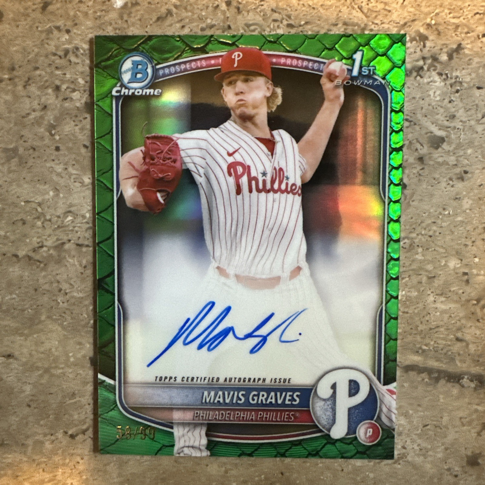 2025 Bowman Chrome Mavis Graves #CPA-MG Reptilian Green Refractor /99 Auto