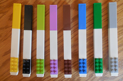 Lot of 8 ''Lego Markers'' in Assorted Colors: Green*Yellow*Black*Blue*Brown*More