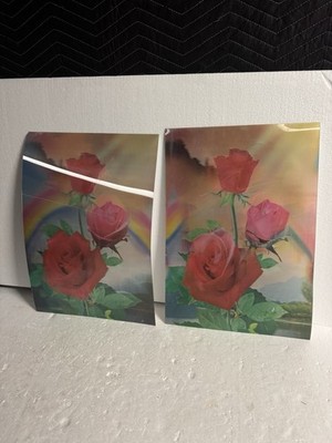 Lenticular Rose Art Prints Depth Effect Changing Image Set of 2