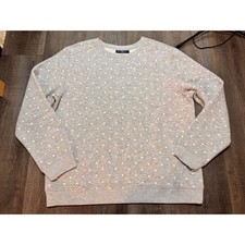 Karen Scott Sport Womens Large Grey Polka Dot Crewneck Fleece Sweatshirt