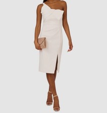 Adrianna Papell Women's White Bow-Front Lined One-Shoulder Sheath Dress Size 14