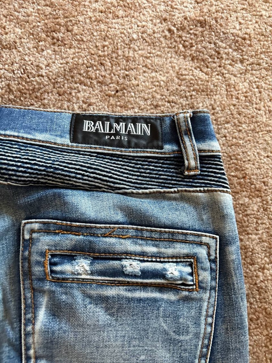 balmain biker denim blue jeans hedi slimane aw like saint laurent