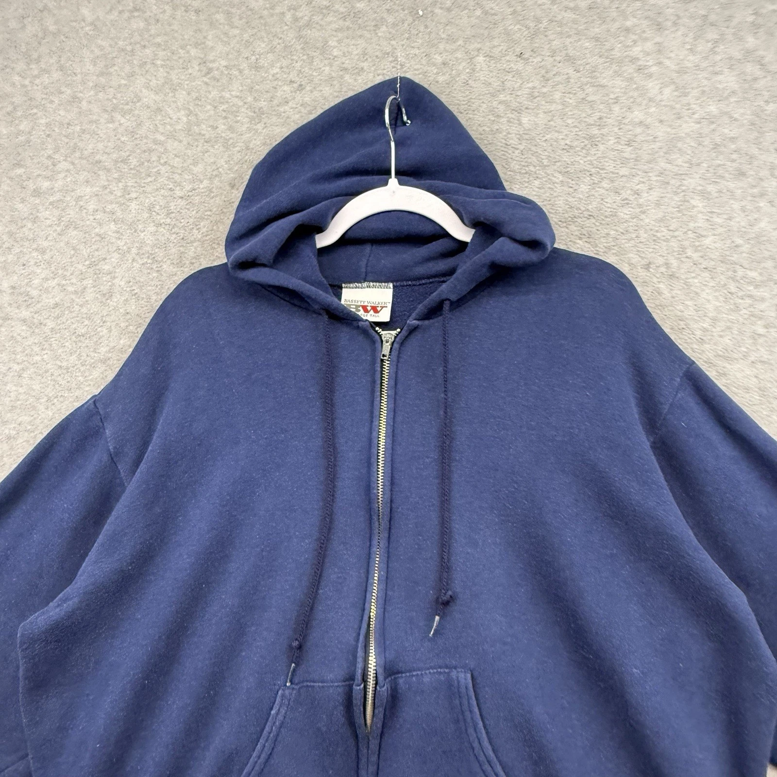 Vintage Bassett-Walker Navy Blue Zip Up Hoodie Men’s L 80s Boxy Blank Acrylic