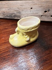 VTG Ceramic Baby Infant Shoe Bootie Planter Circa 1950s Yellow Glazed Vase