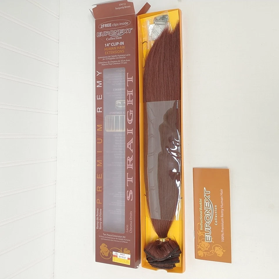 EURONEXT Premium REMY 14” 10 Clip-In Human Hair Extensions Burgundy Brown 374112 - Image 3 of 4