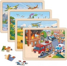 Wooden Puzzles for Kids Ages 4-6, 4 Pack with 24 Pieces Jigsaw Puzzles Preschool