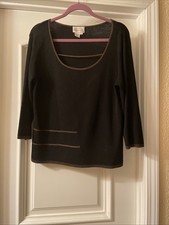 Adrianna Papell Womens XL Black & Tan Wool Blend Tunic Long Sleeve Sweater