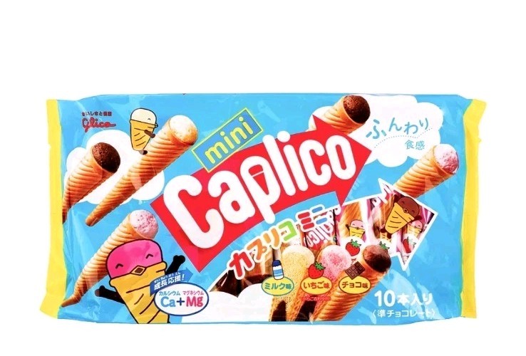 Glico Caplico Mini Cones, Milk, Strawberry, Chocolate Flavors 82.5 g 2 Packs Ice