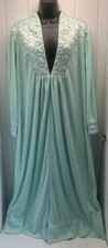 Vintage Velour Housecoat Long Zip Robe Aqua Size M Collections by Conrad Granny