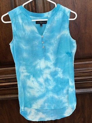 Fred David Sleeveless Long Tunic Turquoise Blue Tie Dye Look Size Small