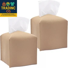 2 Pack Tissue Box Cover, Square PU Leather Tissue Holder, Decorative Facial Tiss