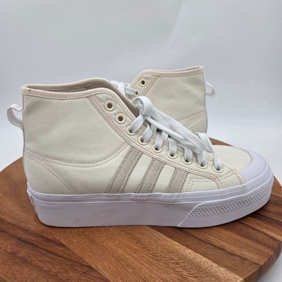 Size 9.5 Adidas Womens Nizza Platform Mid  Wonder White  High Top Sneakers Shoes