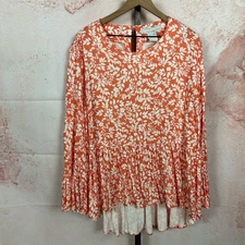 MONROE & MAIN floral bell sleeve top size 2X high low boho long sleeve shirt
