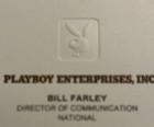 Vtg. Playboy Enterprises, Inc. Bill Farley Embossed Business Card Excellent Cond — photo 2