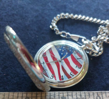 united states flag Pocket Watch needs a fresh battery silver tone Watch Factory