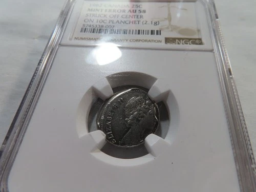 N21 Canada 1982 25 Cents Struck Off-Center on 10c NGC AU-58 Mint Error