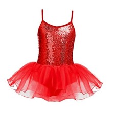 Little Girls Sequin Leotard Sparkly Strap Ballet Leotards Tutu Dress 4-5T Red