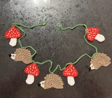 🍄🦔hand crochet bunting AUTUMN hedgehog toadstool Window Camper Christmas gift