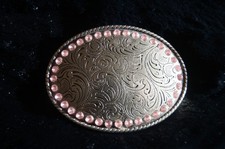 Western Silver Color Cowgirls Belt Buckle W/ Pink Rhinestone Boarder