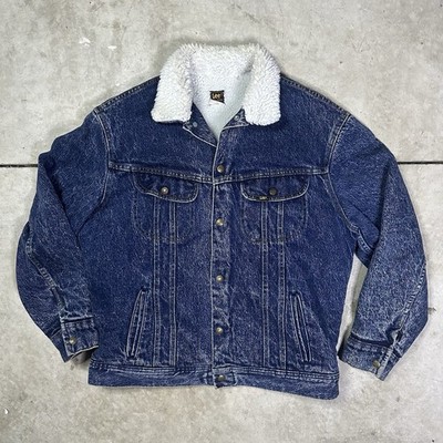 Vintage Lee Denim Jacket Mens M Sherpa Lined Blue Acid Wash