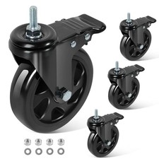 Set of 4 Caster Wheels, 5 Inch Swivel, Threaded Stem, 2400 lbs Capacity
