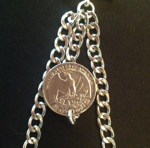 Double Albert Pocket Watch Chain with US quarter dollar fob,silver colour - Picture 3 of 6