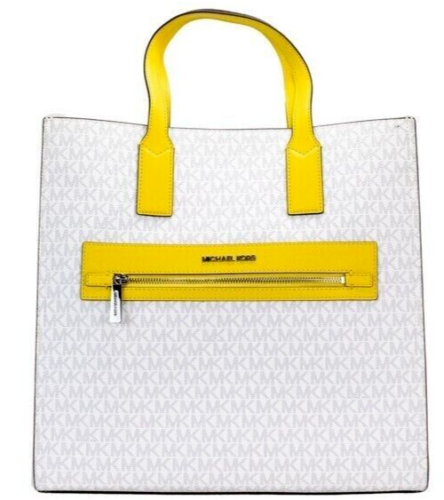 Michael Kors Kenly Large NS Signature Tote White Yellow 35T0SY9T7B 