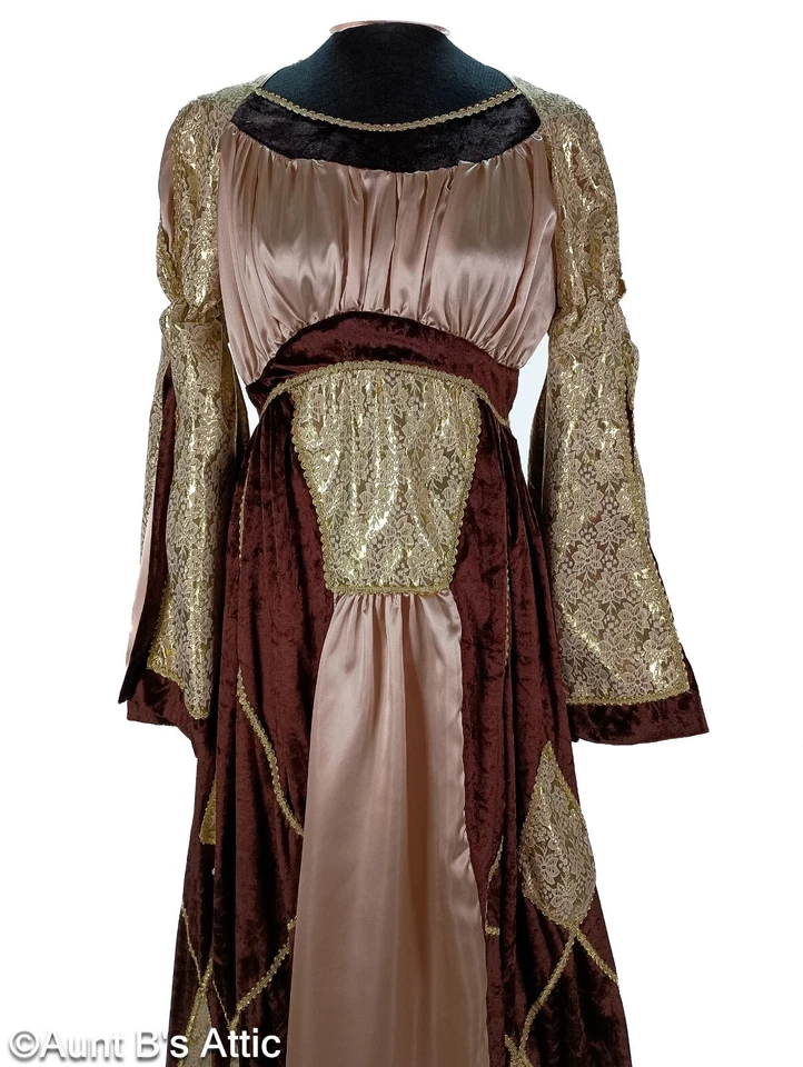 Renaissance Queen Dress Dxl 2 Pc Brown Velour & Gold Brocade Dress & Headpiece - Image 4 of 4
