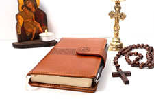 Engraved brown Leather Christian Notebook Set with Prayer Pen - Inspirational Ch