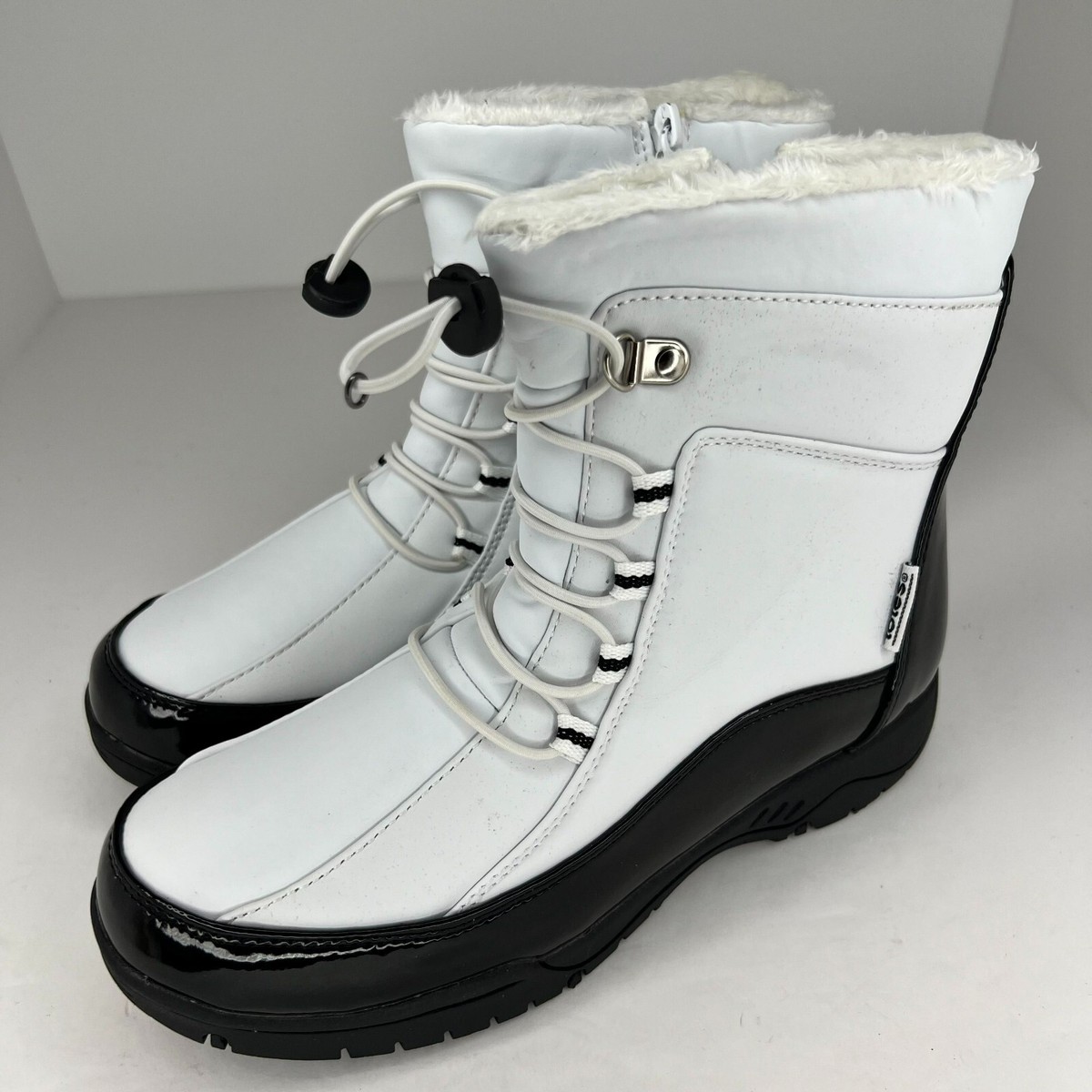 Totes Womens Robin 100-0198 White Black Lace Up Mid Round Toe Size