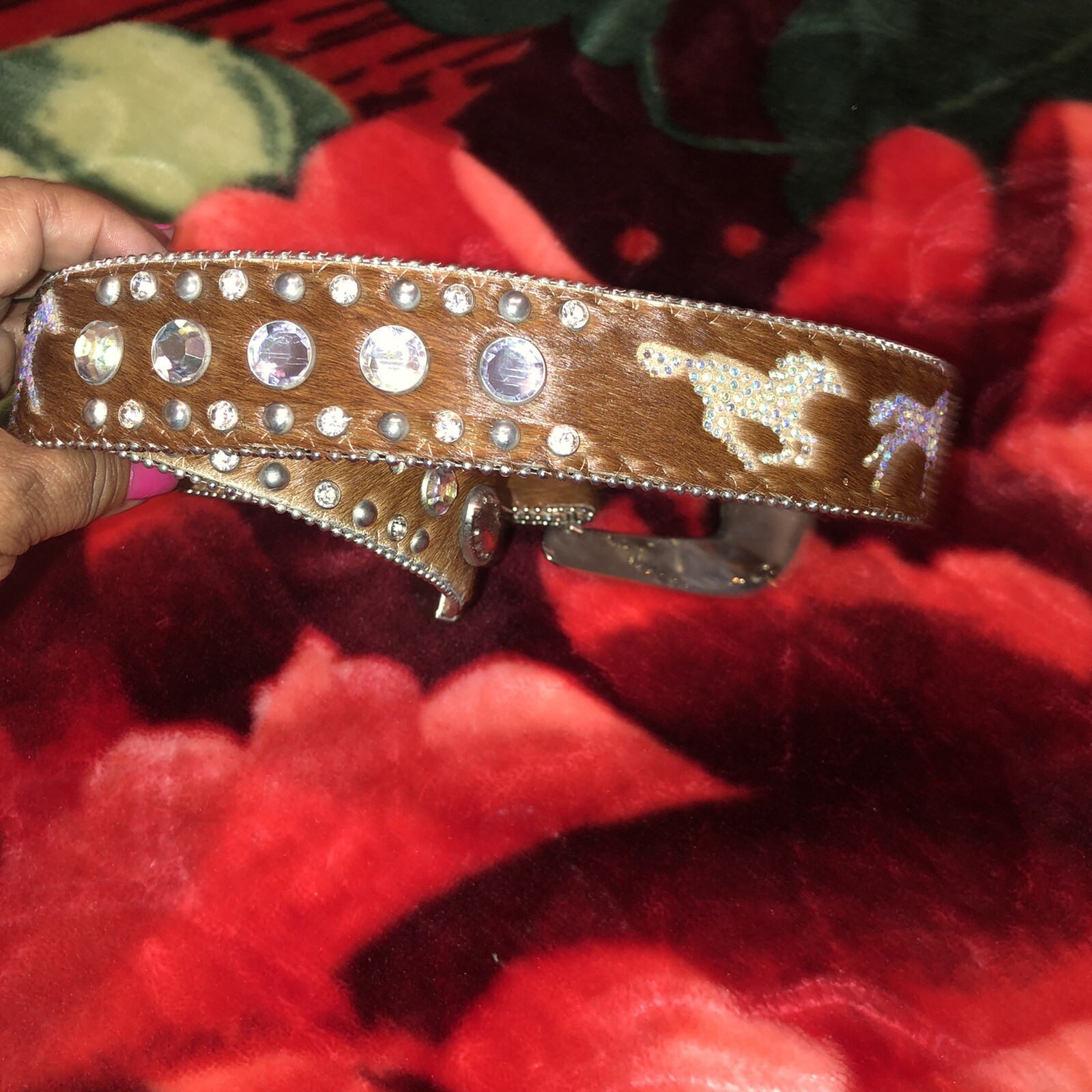 Atlas Rhinestone Genuine Brown Hair Leather Western Cowgirl Belt / eBay