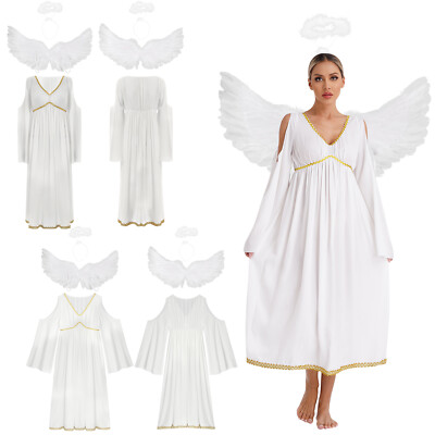 Women's White Angel Dress Carnival Dresses With Headband Wings Set
