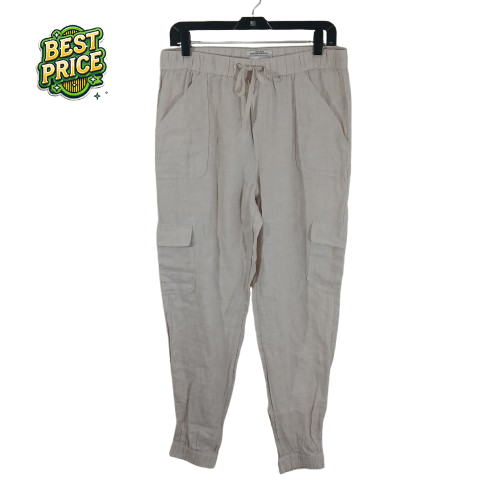 Nicole Miller Womens Linen Cargo Pants - Size L Euro Flax