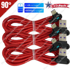 1/3Pack 3Ft 6Ft USB Type C Cable 90 Degree Fast Charger Cord For Samsung Android