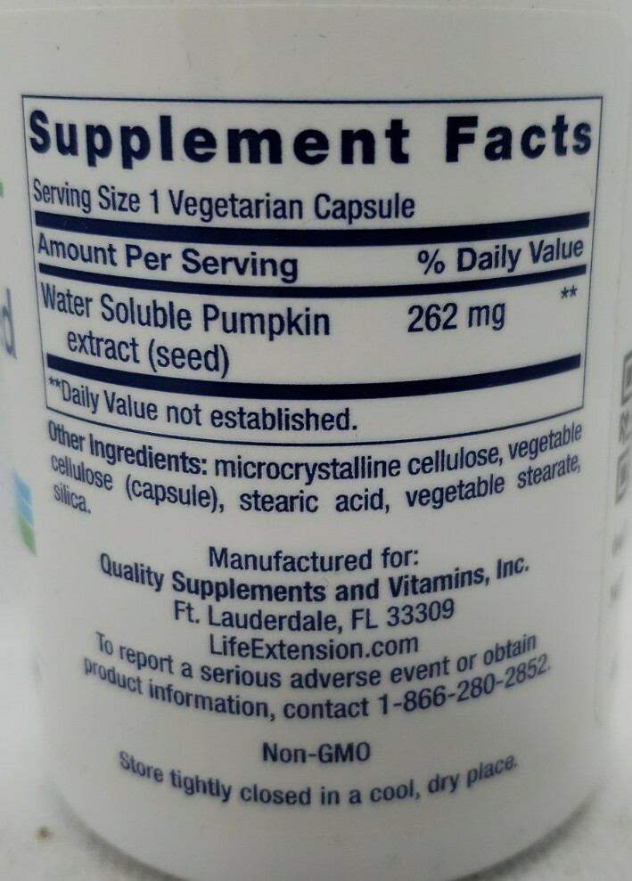 Life Extension WaterSoluble Pumpkin Seed Extract, 60 vegetarian